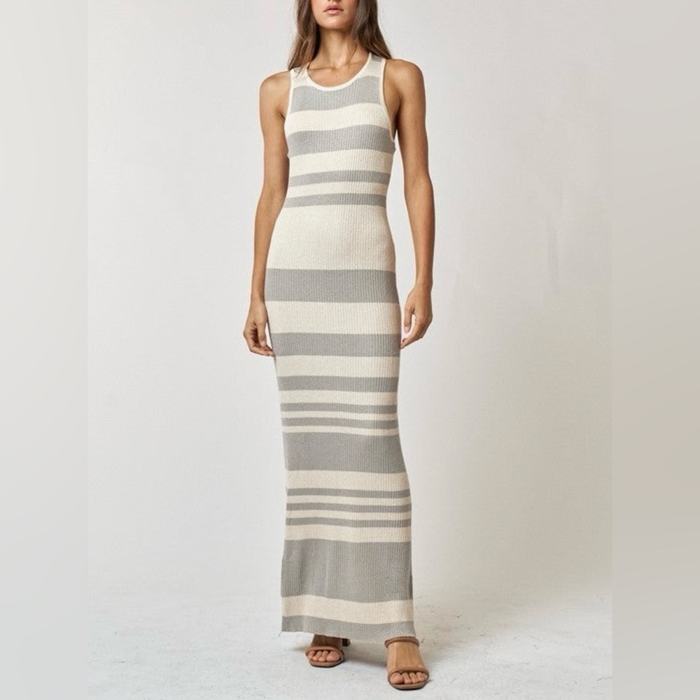 Lalavon sleeveless maxi shimmer gold and silver dress XL